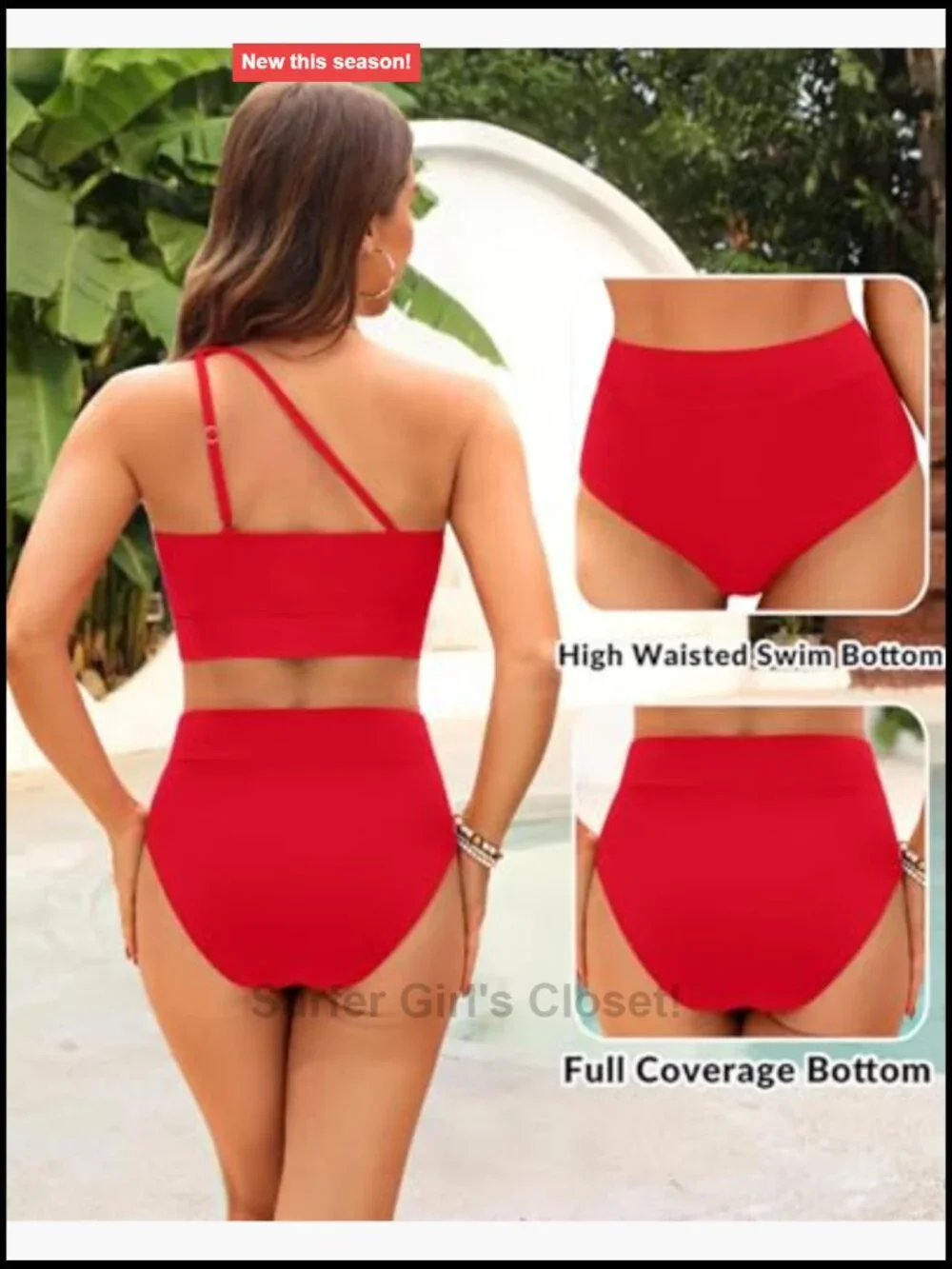 One Shoulder High Waisted Bikini Set Tummy Control Full Coverage Swimwear
